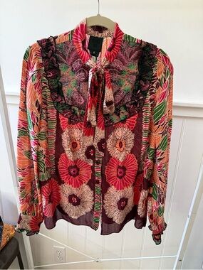 Anna Multicolor Floral-Print Button Top in Purple, Pink & Green